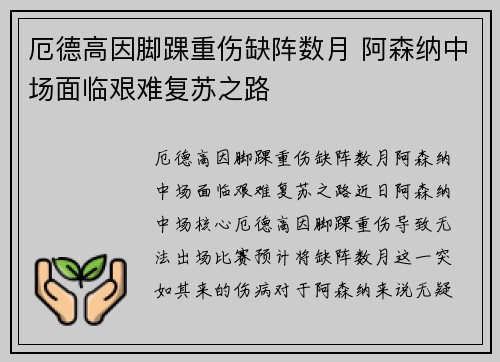 厄德高因脚踝重伤缺阵数月 阿森纳中场面临艰难复苏之路