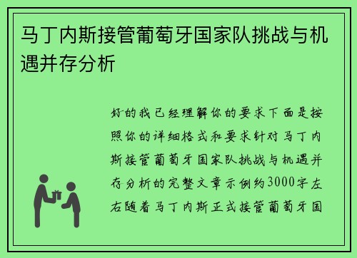 马丁内斯接管葡萄牙国家队挑战与机遇并存分析
